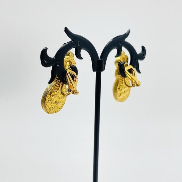 REED Signed Faux Pearl Earrings Clip On Gold Tone Rhinestone X Glam Bling Gift - Picture 8 of 9